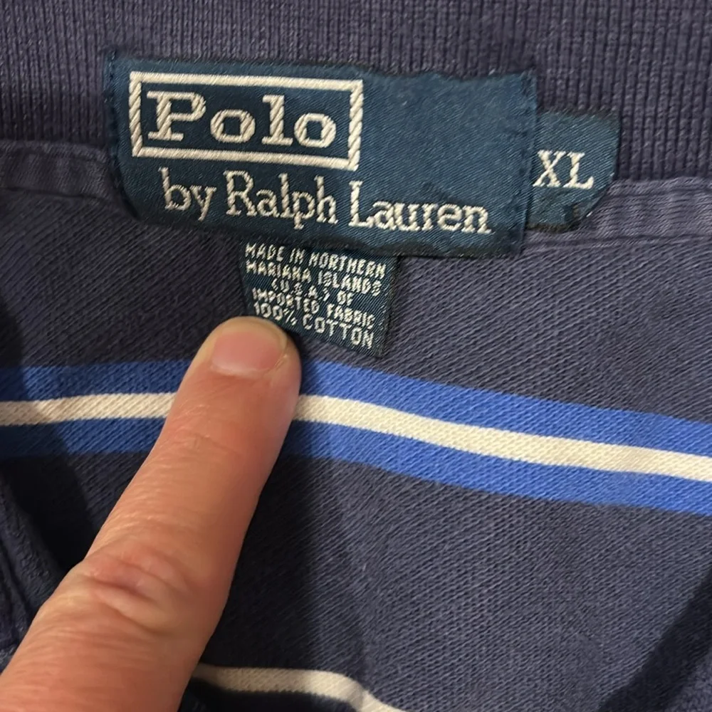 Vintage Polo Ralph Lauren Dark Blue Short Sleeve Polo with Stripes XL US Made